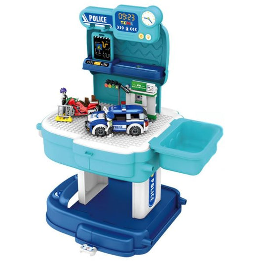 Little Story - Police Station With Police Car And Block Toy Set 219pcs - Blue
